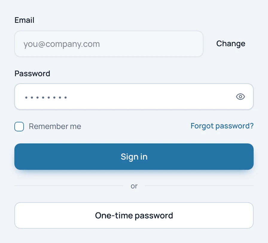 The password step of the sign-in page, with Forgot password? and the One-time password button.