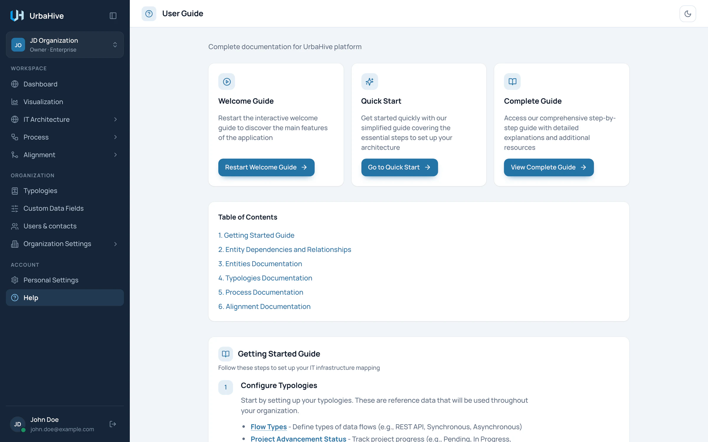 The in-app Help page with the Welcome Guide, Quick Start and Complete Guide cards.